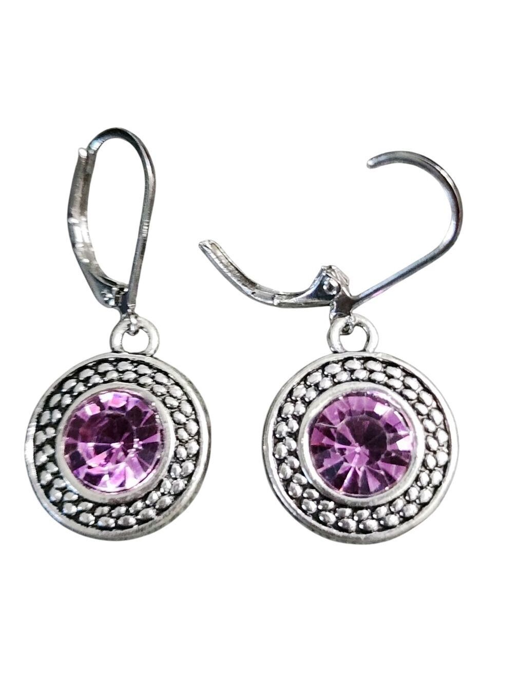 Silvertone Purple Gemstone Earrings